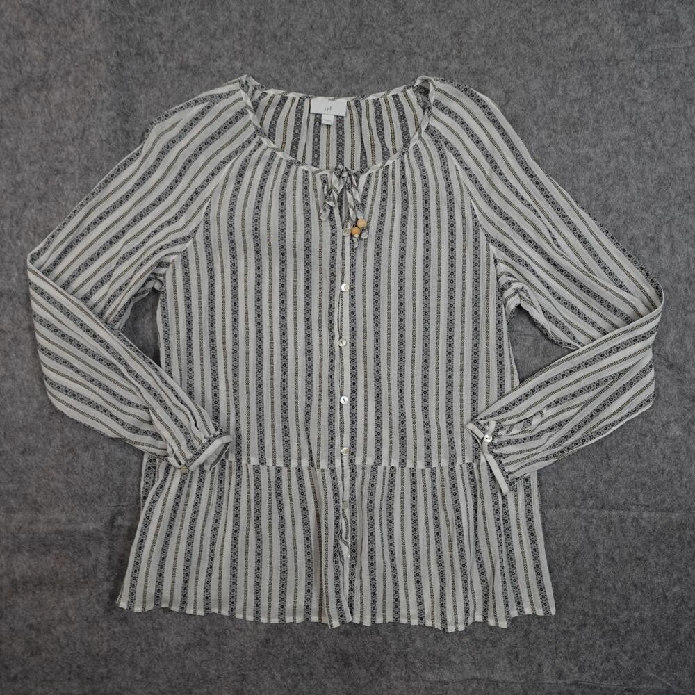 J. Jill Top Womens Medium Tunic Crew Neck Peplum Hem Long Sleeve Striped Boho